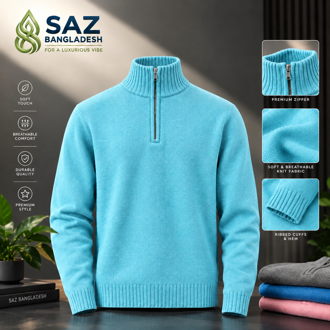 Premium Men's Half-zip Knit Sweater