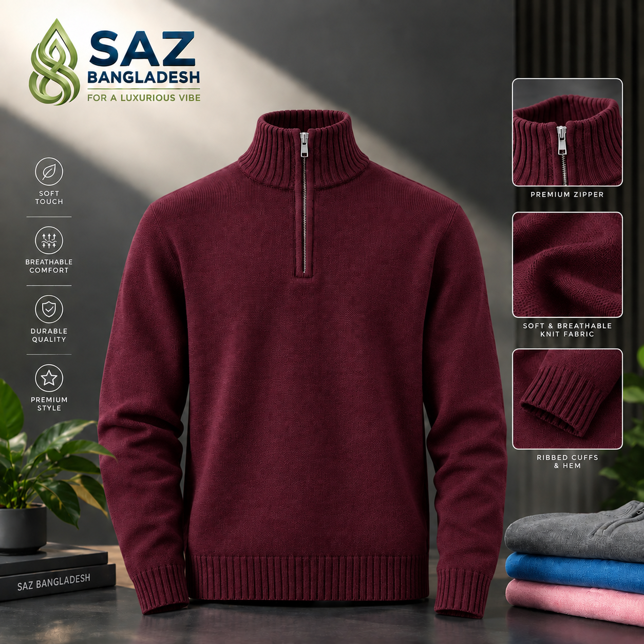 Premium Men's Half-zip Knit Sweater