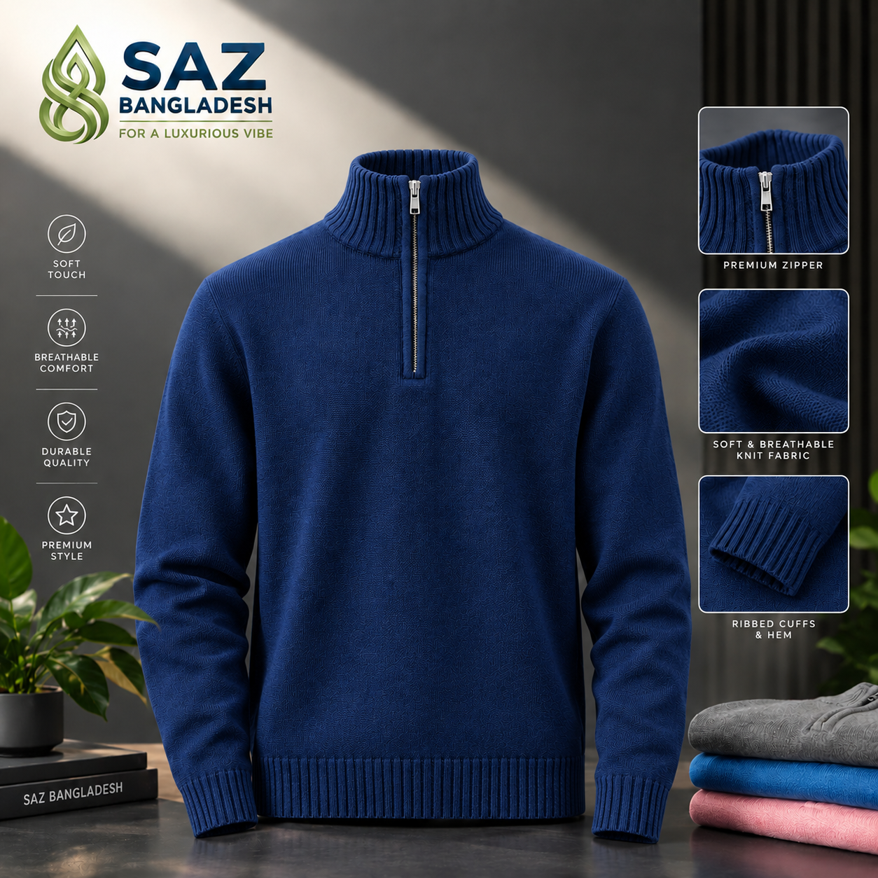 Premium Men's Half-zip Knit Sweater