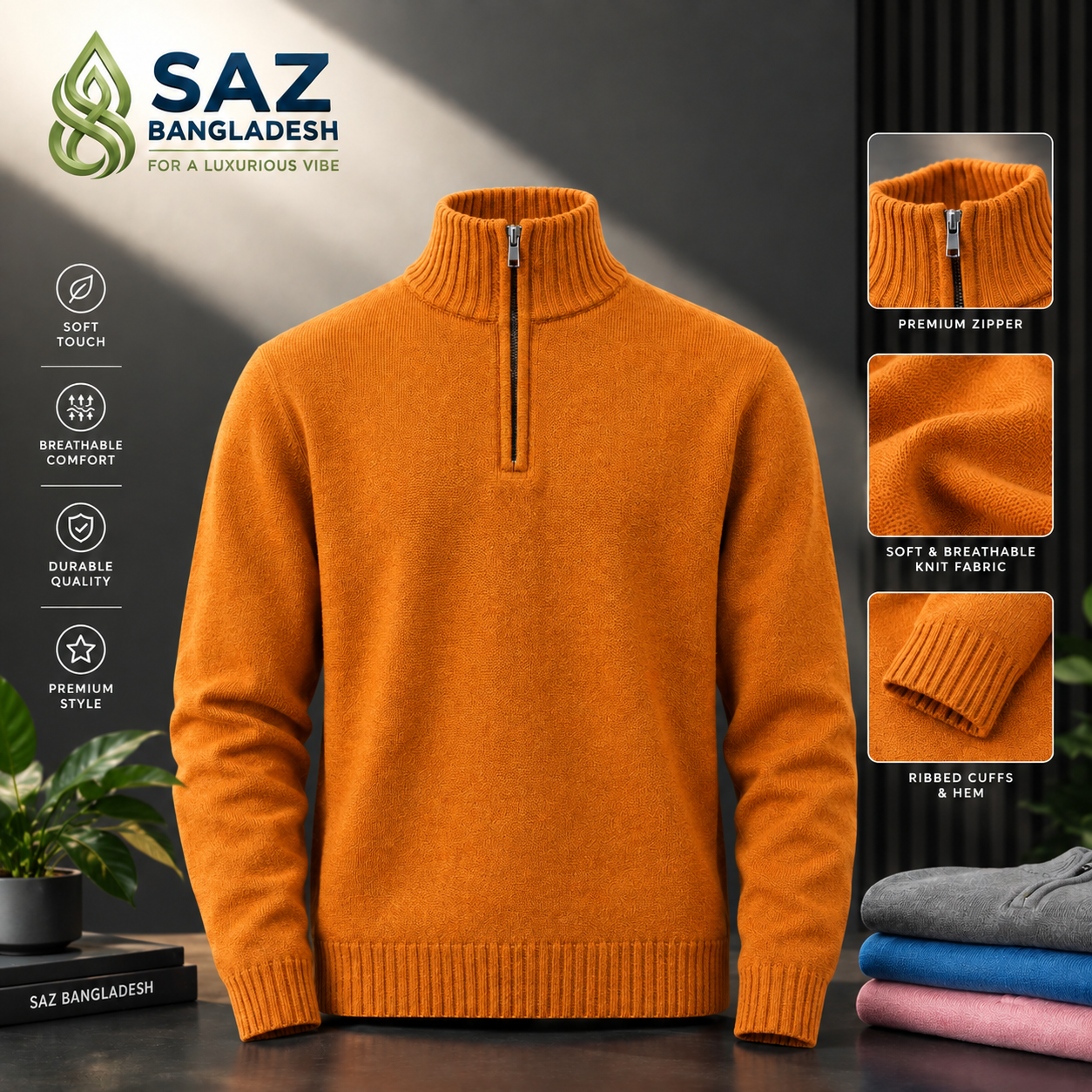 Premium Men's Half-zip Knit Sweater