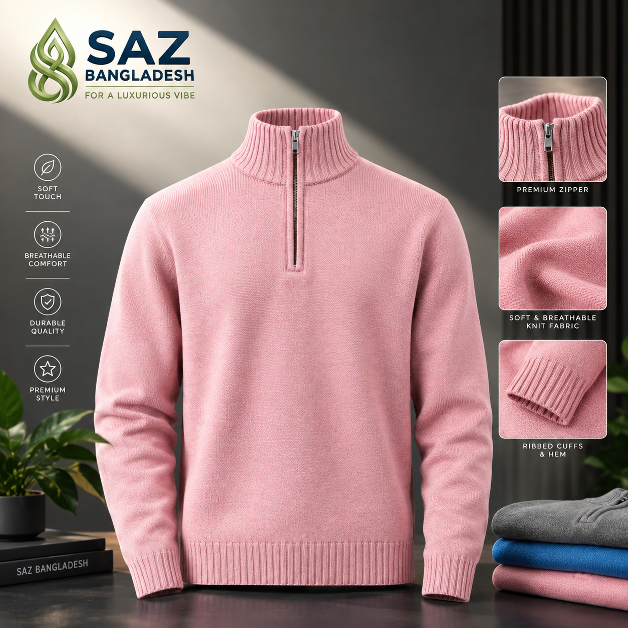 Premium Men's Half-zip Knit Sweater