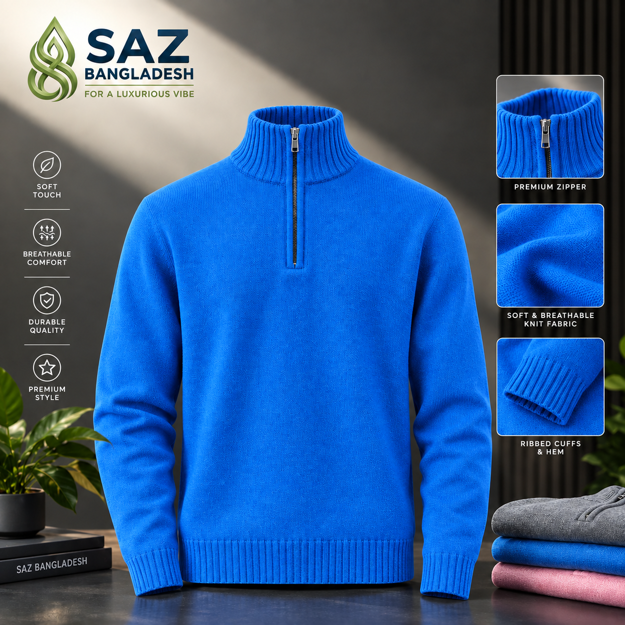 Premium Men's Half-zip Knit Sweater