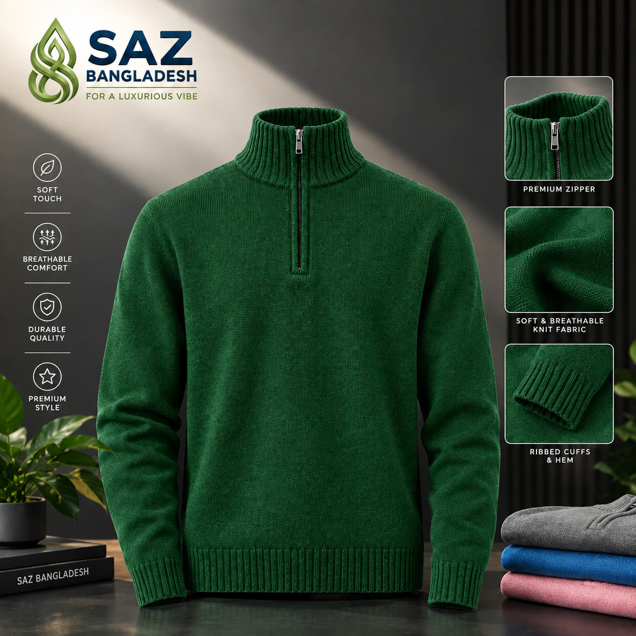 Premium Men's Half-zip Knit Sweater
