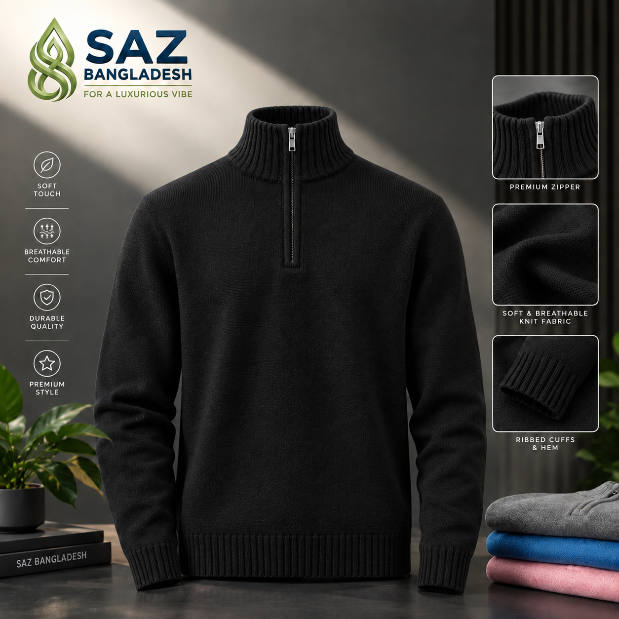 Premium Men's Half-zip Knit Sweater