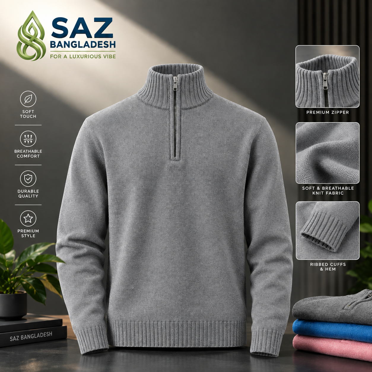 Premium Men's Half-zip Knit Sweater